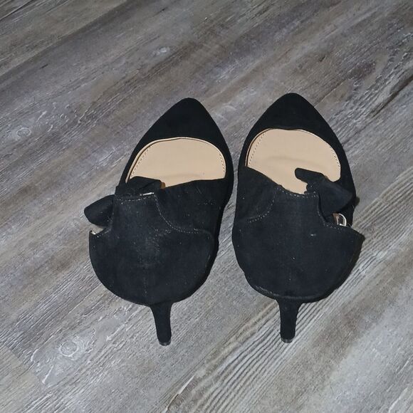 JustFab Carletta black suede heels pumps with bow on side Sz 10 - Picture 4 of 7